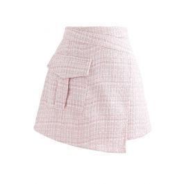 Tweed Asymmetric Mini Skirt in Pink | Chicwish