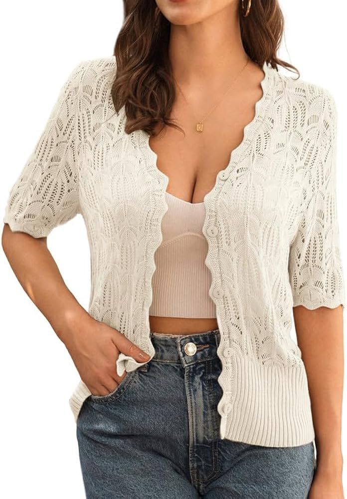 GRACE KARIN Womens Summer Short Sleeve Lightweight Cardigan V Neck Hollow Out Sweater 2024 Trendy... | Amazon (US)