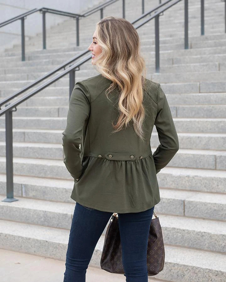 Olive Knit Peplum Jacket | Grace and Lace