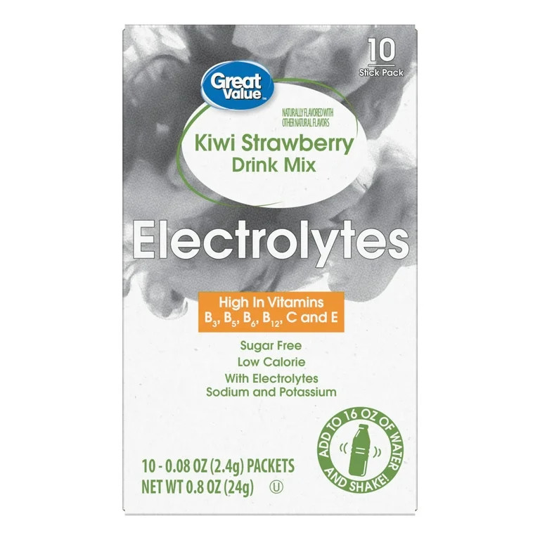 Great Value Electrolyte Vitamin Enhanced Strawberry Kiwi Drink Mix, 0.08 oz, 10 Count | Walmart (US)