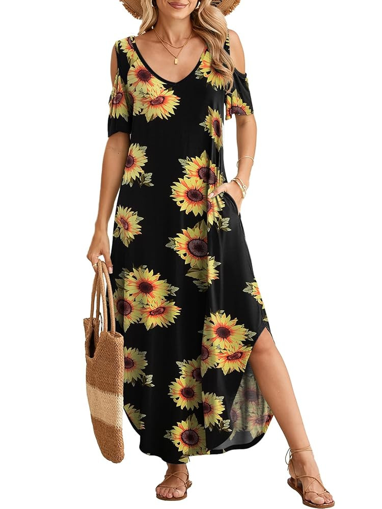 BELAROI Plus Size Maxi Dress for Curvy Women Summer Casual Cold Shoulder V Neck Pockets Beach Cov... | Amazon (US)