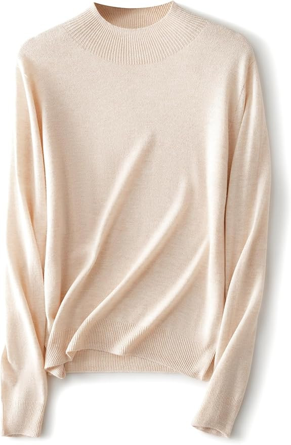 Women's Merino Wool Blend Sweater Fall Winter Mock Neck Long Sleeve First-Line Ready to Wear Seam... | Amazon (US)
