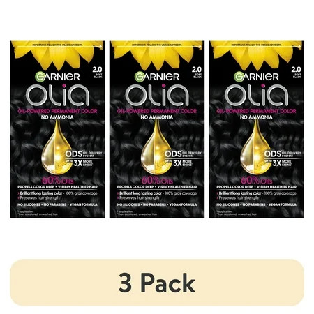 (3 pack) Garnier Olia Oil Powered Permanent Hair Color, 2.0 Soft Black, 1 Kit | Walmart (US)