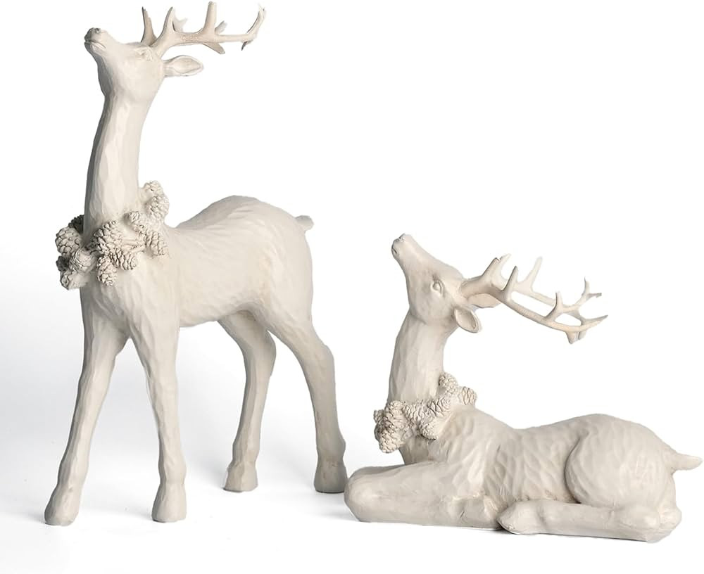 DN DECONATION 2pcs White Christmas Reindeer Statue, Small Christmas Decorations Indoor Reindeer... | Amazon (US)