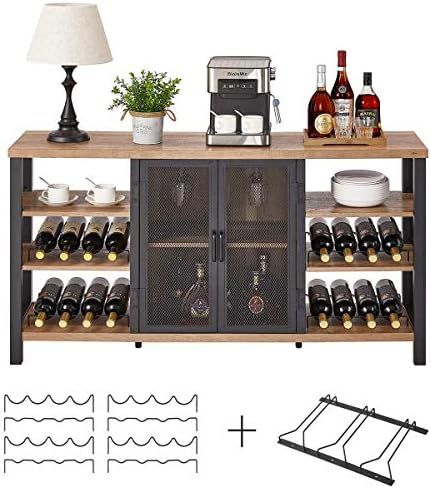 FATORRI Industrial Wine Bar Cabinet for Liquor and Glasses, Farmhouse Wood Coffee Bar Cabinet wit... | Amazon (US)
