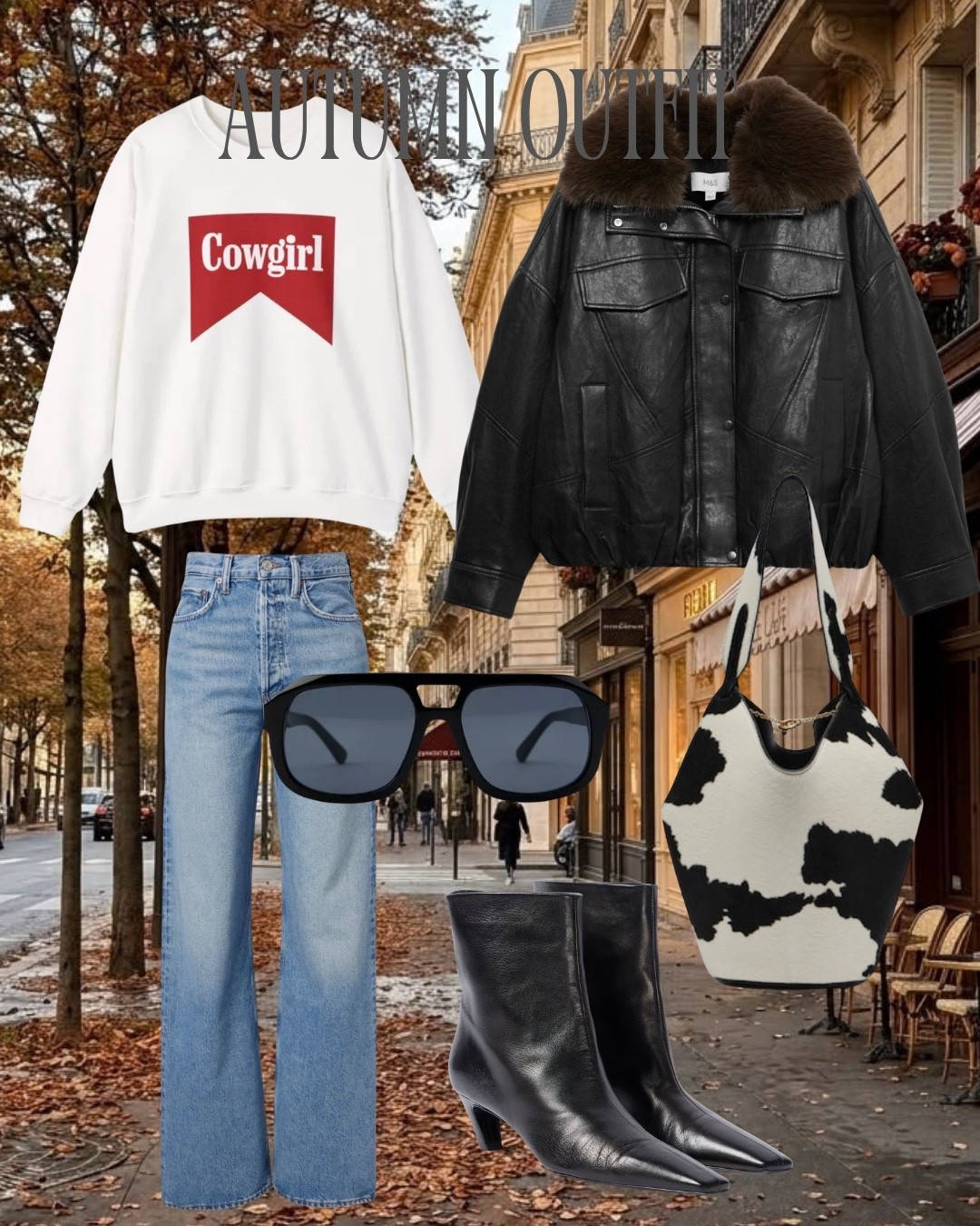 Sweatshirt, marks and Spencer jacket, straight jeans, Khaite bag, pointy boots, cow print bag, autumn jacket

#LTKFashionMonth #LTKautumn #LTKuk