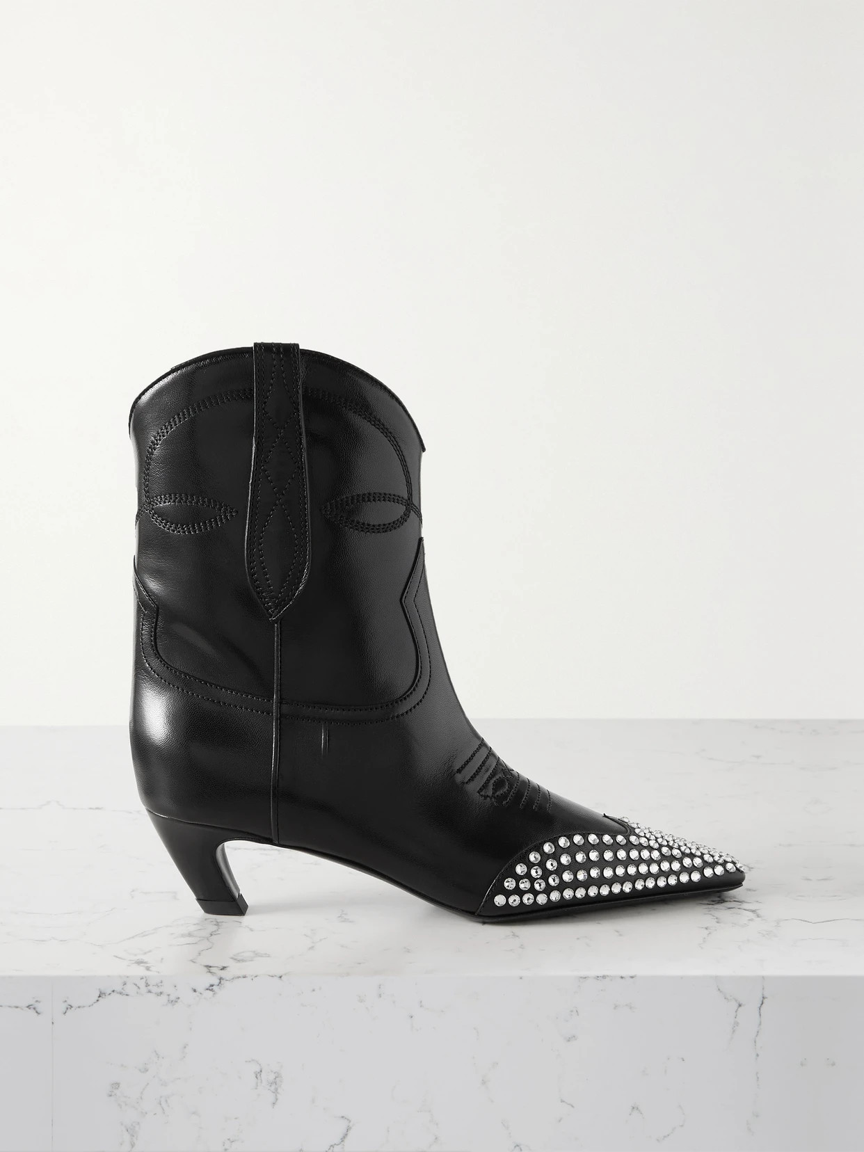 Khaite - Dallas Crystal-embellished Leather Ankle Boots - Black | NET-A-PORTER (US)