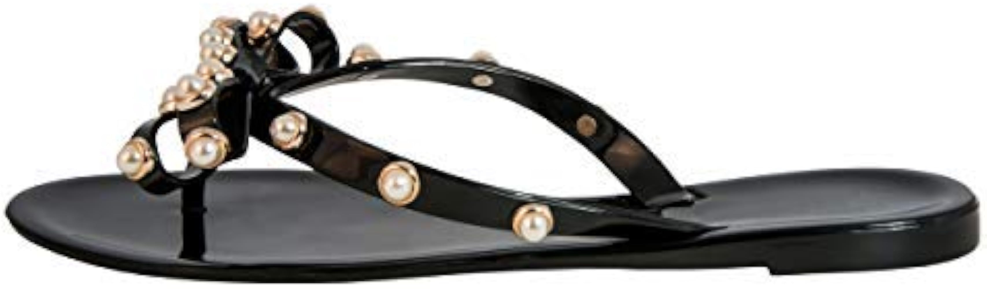 Amazon.com | BOMBELLA Womens Sandals Rivets Bowtie Flat Jelly Thong Rubber Strap Pearled Summer F... | Amazon (US)