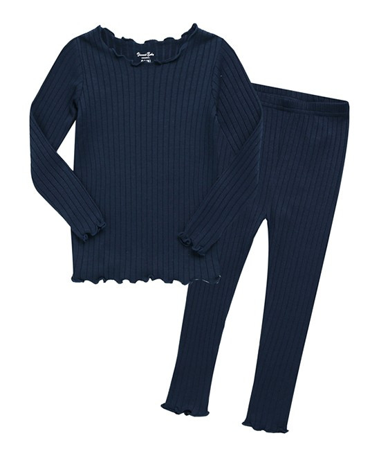 Vaenait Baby Girls' Sleep Bottoms Navy - Navy Shirring Pajama Set - Toddler & Girls | Zulily