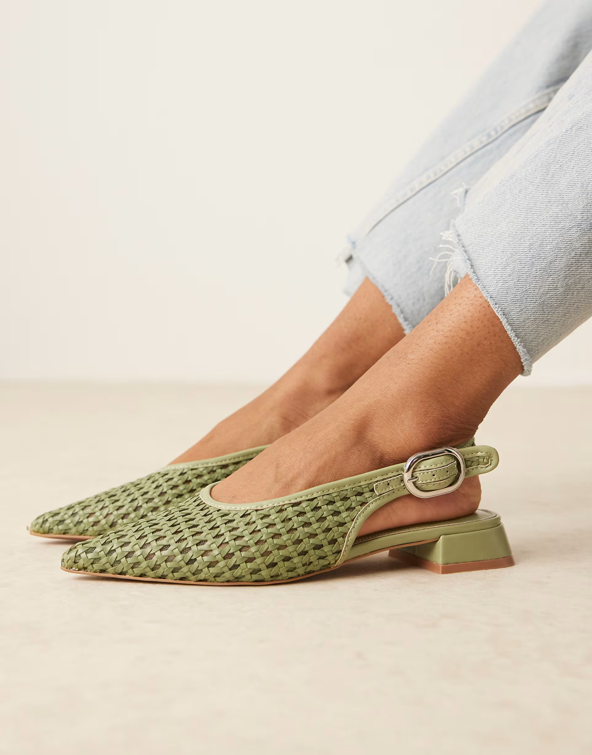 ASOS DESIGN Leonora slingback ballet flats in sage green woven | ASOS (Global)