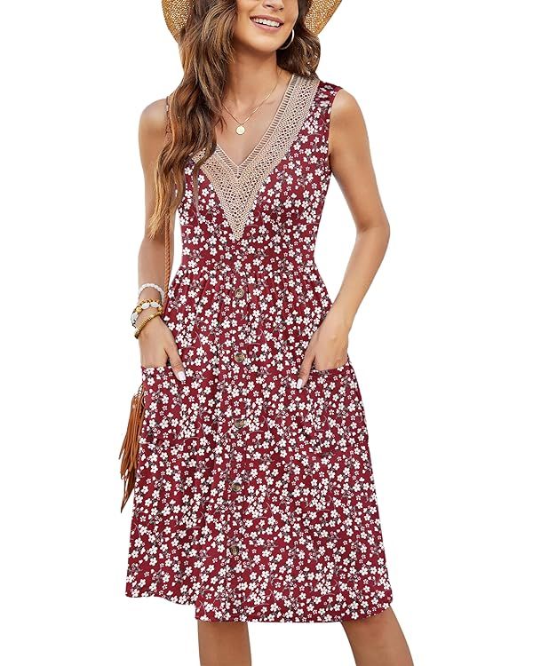 MOLERANI Women Summer Dresses Sleeveless Casual Loose Swing Button Down Midi Dress with Pockets | Amazon (US)