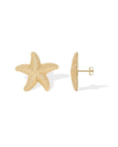 PAVOI 14K Yellow Gold Plated Sterling Silver Posts Starfish Statement Earrings for Women | Chunky Ocean Starfish Stud Earrings | Hypoallergenic Jewelry | Amazon (US)