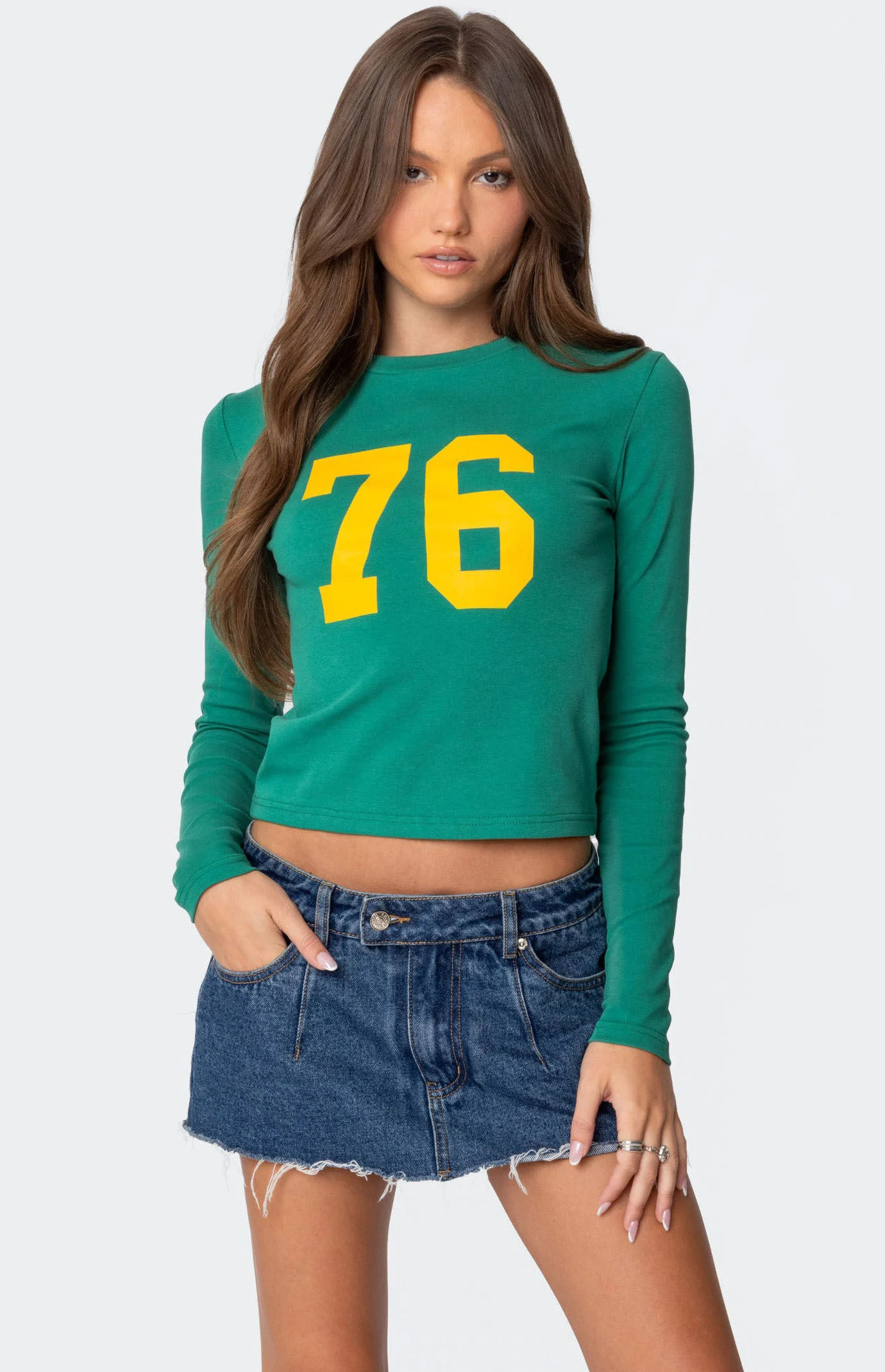 Edikted Women's 76 Long Sleeve T-Shirt in Green - Size XL | PacSun