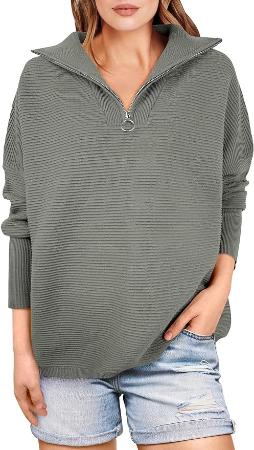 ANRABESS Women Quarter Zip Oversized Casual Loose Rib Knit Cozy Pullover Sweaters Top 2024 Fall F... | Amazon (US)