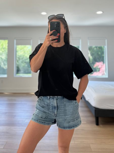 I love these shorts and they’re 42% off today! The length is great and they have deep pockets, but definitely side down! My tshirt is also a staple in my closet and under $20! #denimshorts #jeans #jeanshorts

#LTKFindsUnder50 #LTKSaleAlert #LTKStyleTip