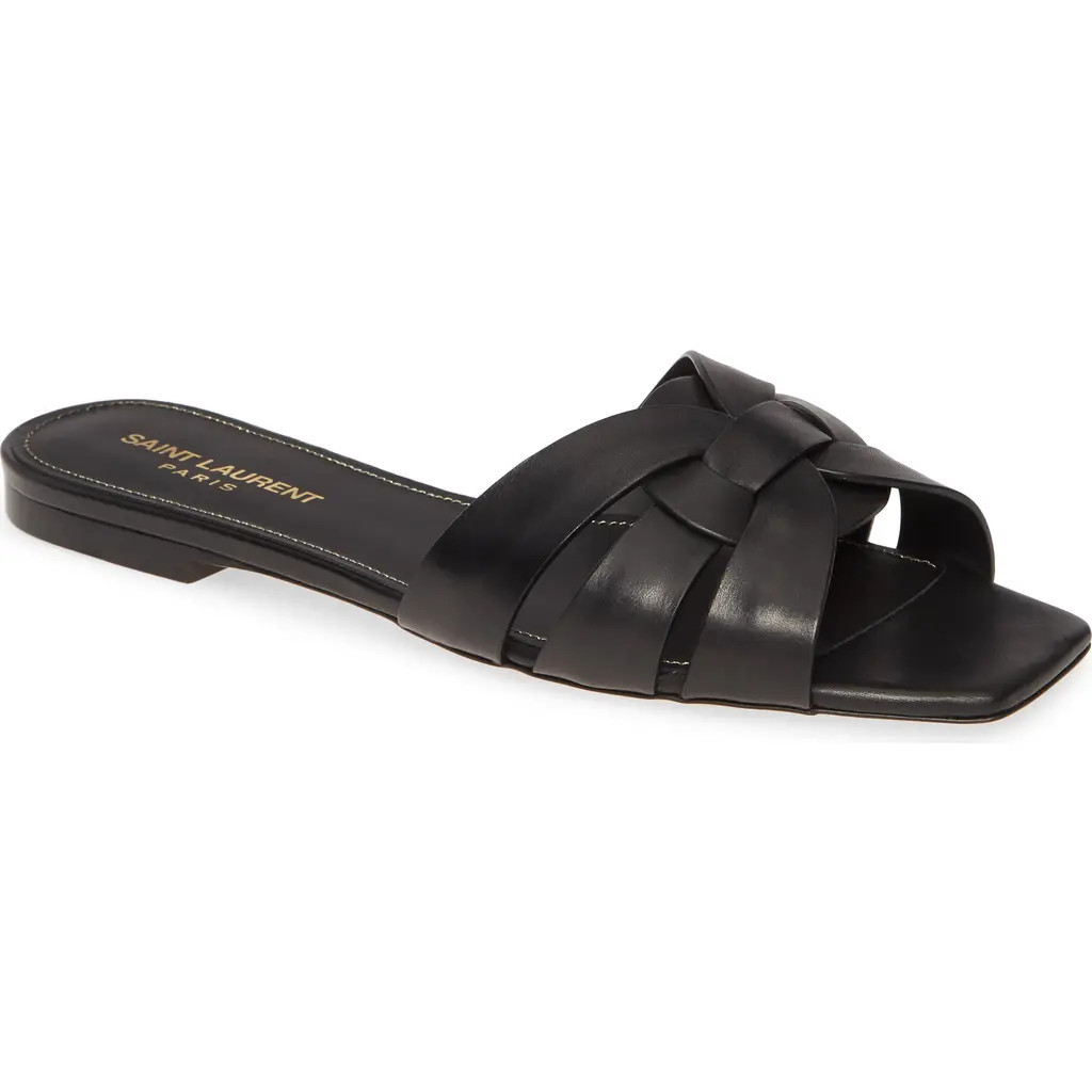 Saint Laurent Tribute Nu Pieds Slide Sandal in 1000-Nero at Nordstrom, Size 8.5Us | Nordstrom