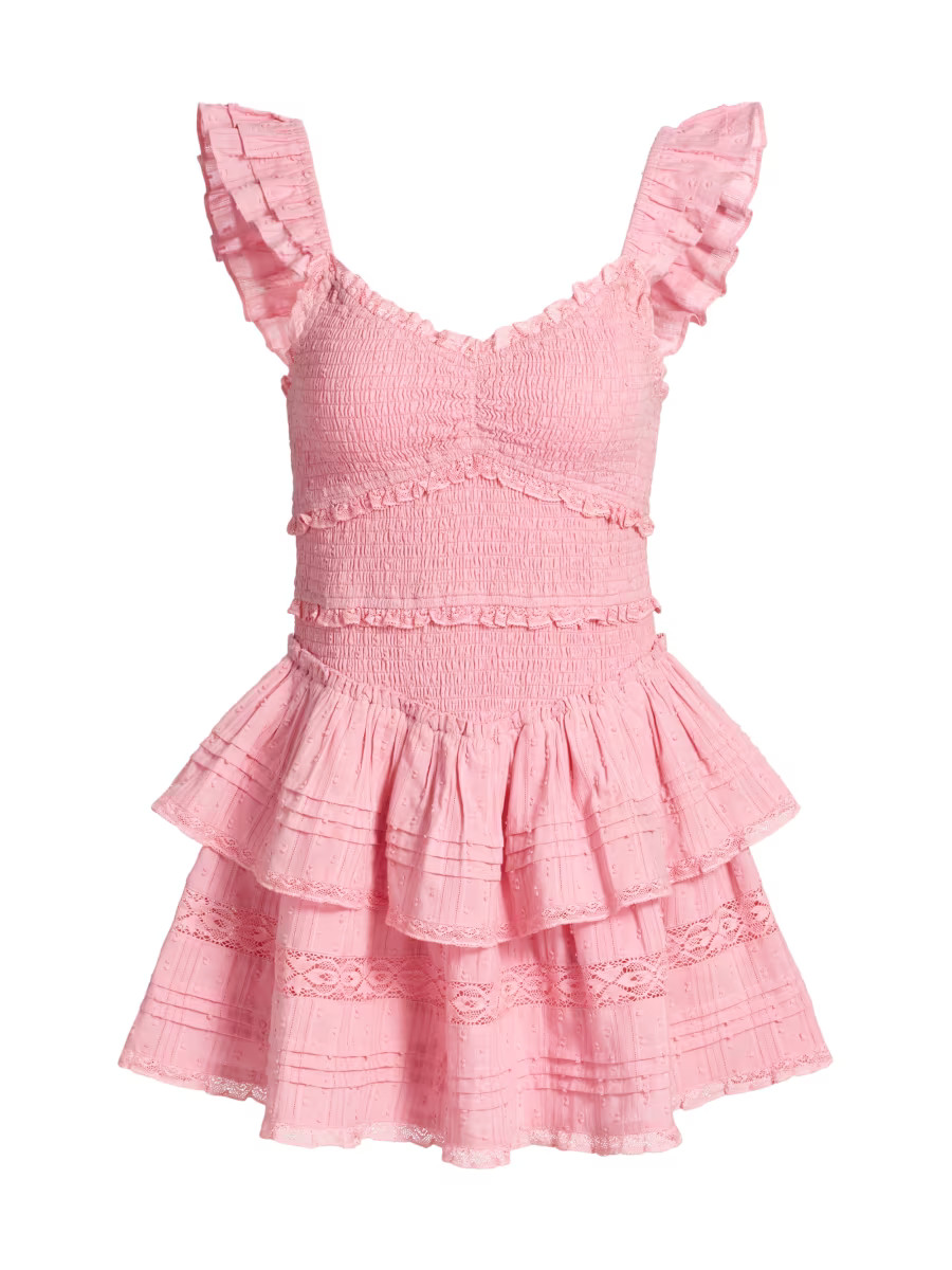 LoveShackFancy Lovine Smocked Cotton Ruffled Minidress | Saks Fifth Avenue | Saks Fifth Avenue