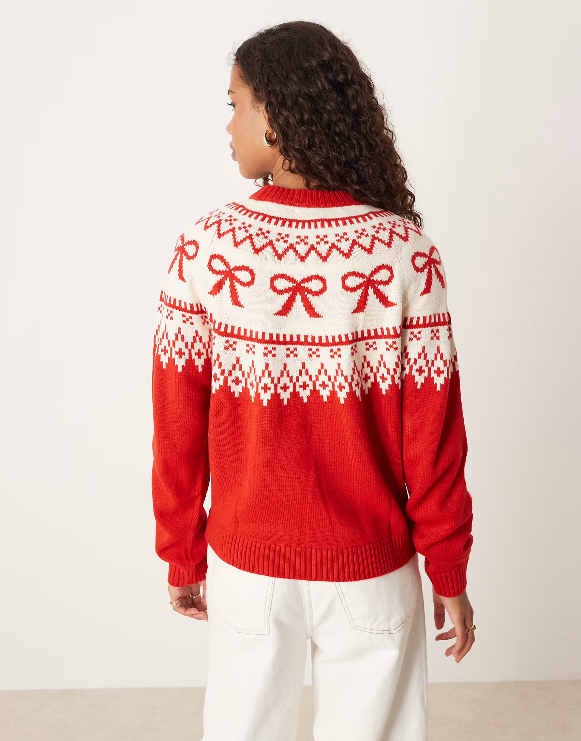 ASOS DESIGN bow pattern yoke fair isle sweater in red | ASOS (Global)