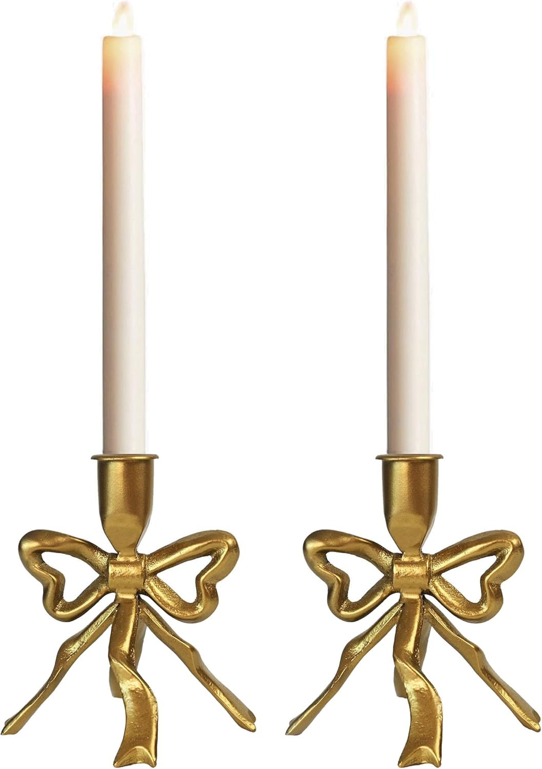 Gold Bow Taper Candle Holder Modern Candlestick Holders Metal Candle Holders Set of 2 Table Mante... | Amazon (US)