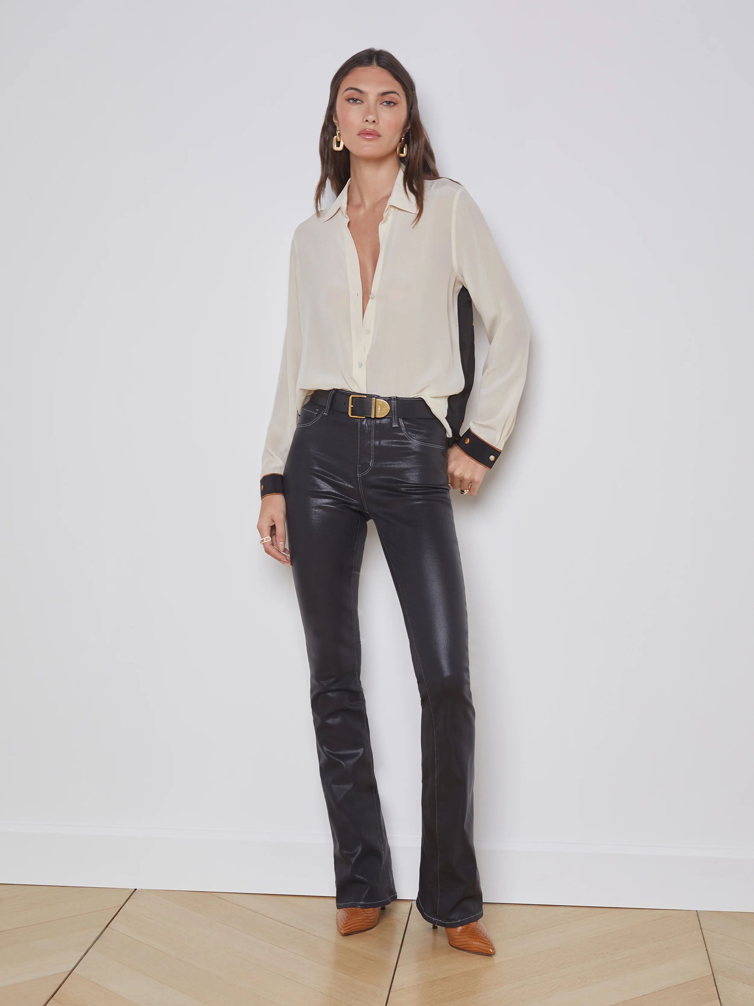 L'AGENCE Selma Bootcut Jean in Noir/Natural Contrast Coated | L'Agence