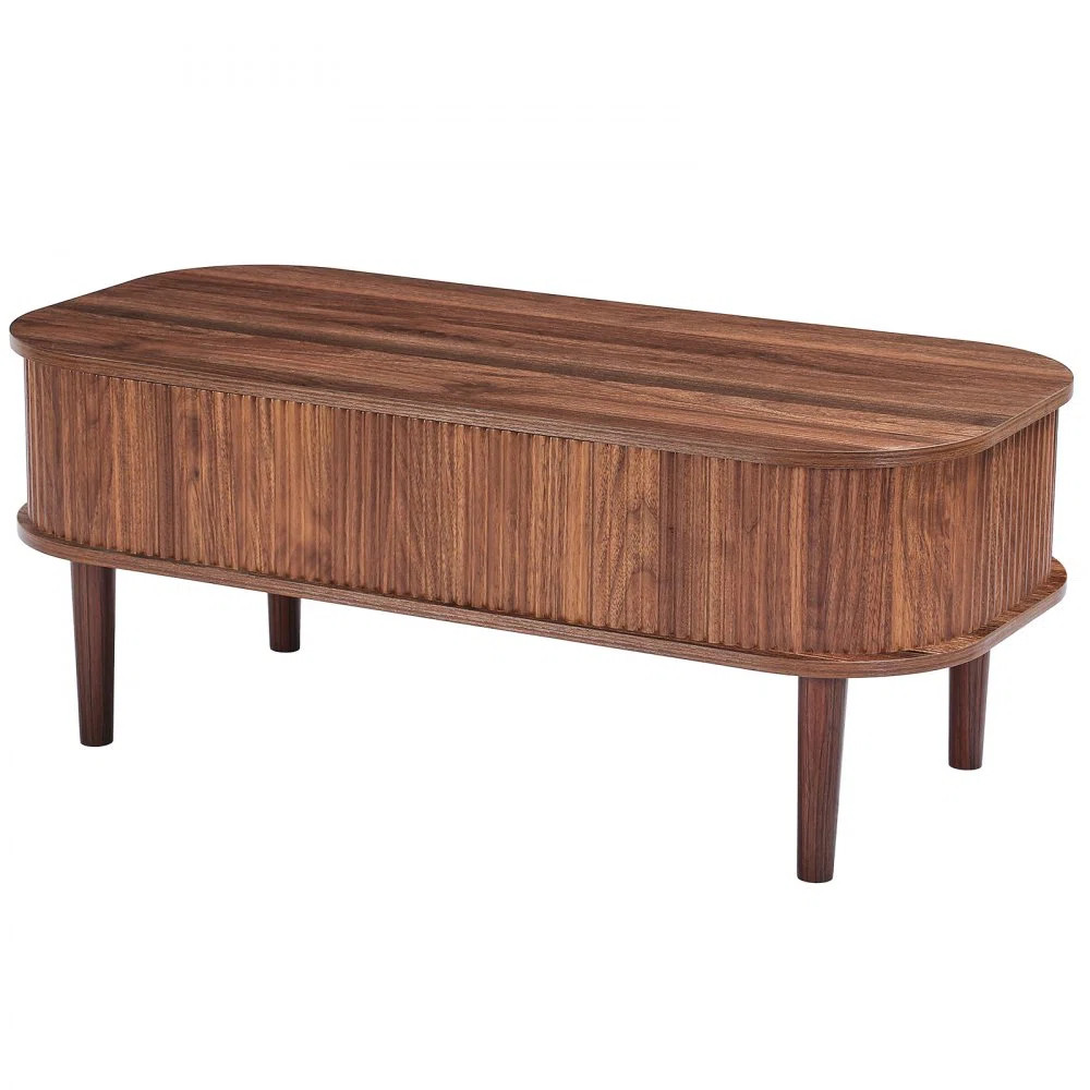39.4 in Lift Top Coffee Table, Fluted Oval Coffee Table with 3 Hidden Compartment, Mid Century Wooden Oval Center Desk with Storage, Lift Up Tabletop | Wayfair North America
