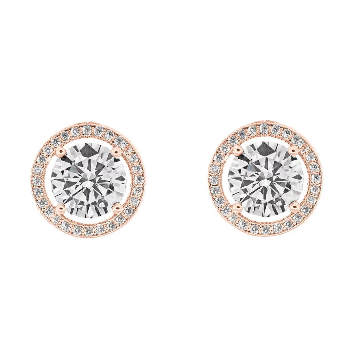 Cate & Chloe Ariel 18k Rose Gold Halo Stud Earrings | CZ Crystal Earrings for Women, Gift for Her | Walmart (US)