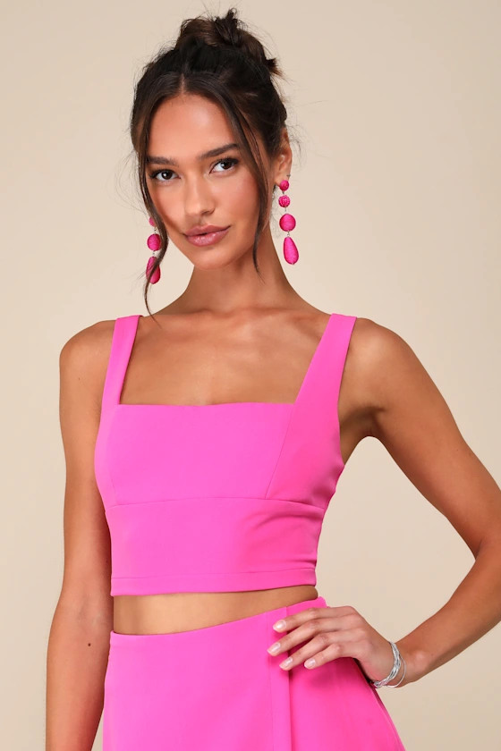 Exceptionally Styled Hot Pink Lace-Up Two-Piece Skort Romper | Lulus