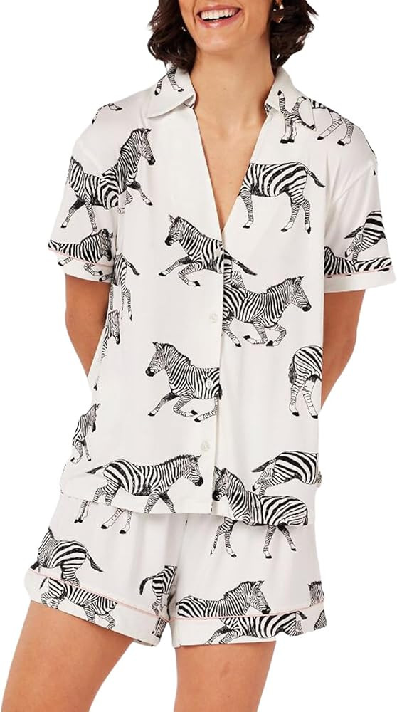 Women Cute Animal Print Pajama Set Short Sleeve Button Down Shirt Lounge Shorts Set Y2k Cartoon 2... | Amazon (US)