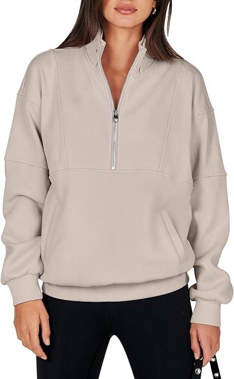 Caracilia Half Zip Sweatshirts Cropped Hoodies Fleece Quarter Zip Up Pullover Top Sweater Fall Ou... | Amazon (US)