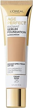 L'Oreal Paris Age Perfect Radiant Serum Foundation with SPF 50, Cream Beige, 1 Ounce | Amazon (US)