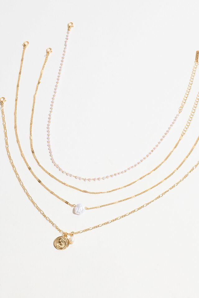 Layered Rosary Pearl & Medallion Necklace | Dynamite Clothing