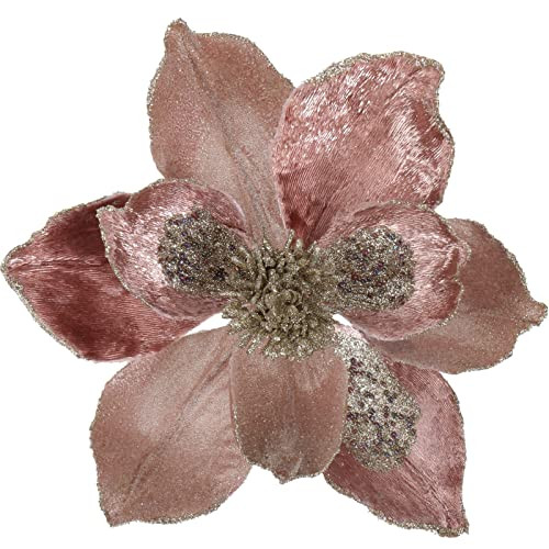 Briful 10’’ Large Heads Christmas Glitter Magnolia Flowers Christmas Tree Ornaments Set of 3 Artificial Flowers with Picks Stems for Xmas Tree Holiday Decorations, Rose Gold | Amazon (US)