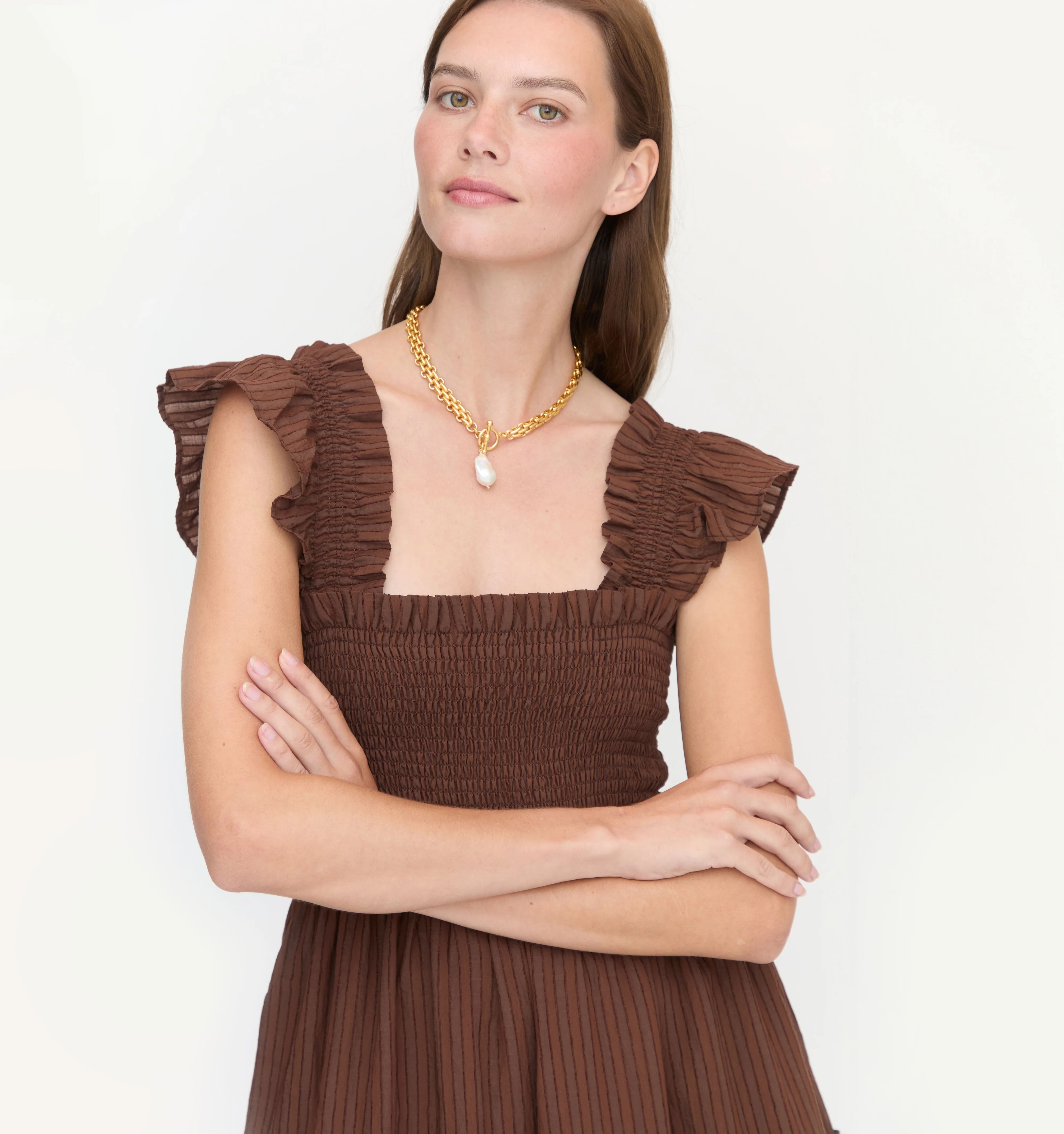 The Ellie Nap Dress - Chocolate Tonal Seersucker | Hill House Home US