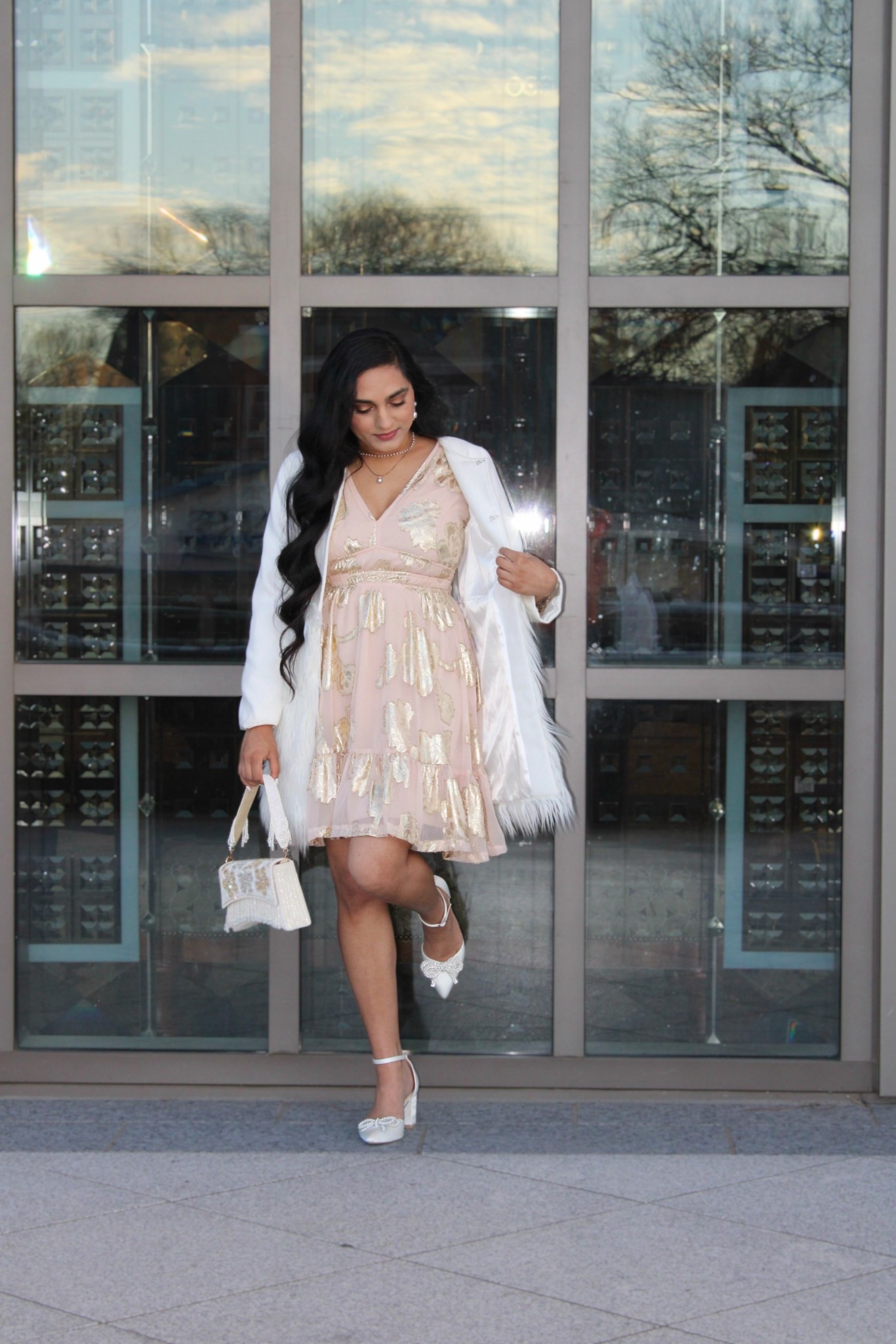 • Walking In A {Blush}ter Wonderland 💕🤍 •

blush and gold dress, bow heels, pearl heels, white faux fur coat, white jacket, beaded purse, holiday style, holiday fashion, holiday outfit, winter style, winter fashion, winter outfit 

#LTKFindsUnder100 #LTKHoliday #LTKSeasonal