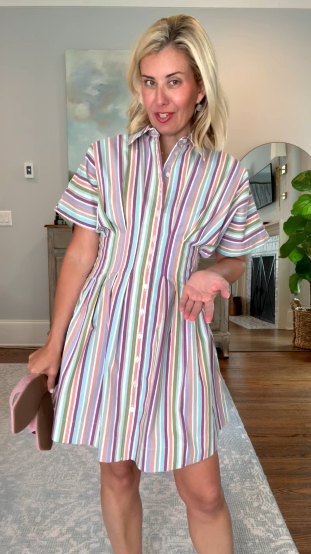 The most flattering dress! The stripes are beautiful & we are styling ALL the color accessories with this one. I’m wearing a small in dress and 38 sandal. ￼

#anthropartner
@ 

#LTKPetite #LTKmomlife #LTKSeasonal