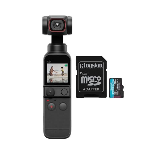 DJI Pocket 2 Gimbal with Mini Camera with 128GB U3 A2 MicroSD Card Bundle - Handheld Pocket-Sized Action Camera for Vlogging with 4K 60fps (2 Items) | Amazon (US)