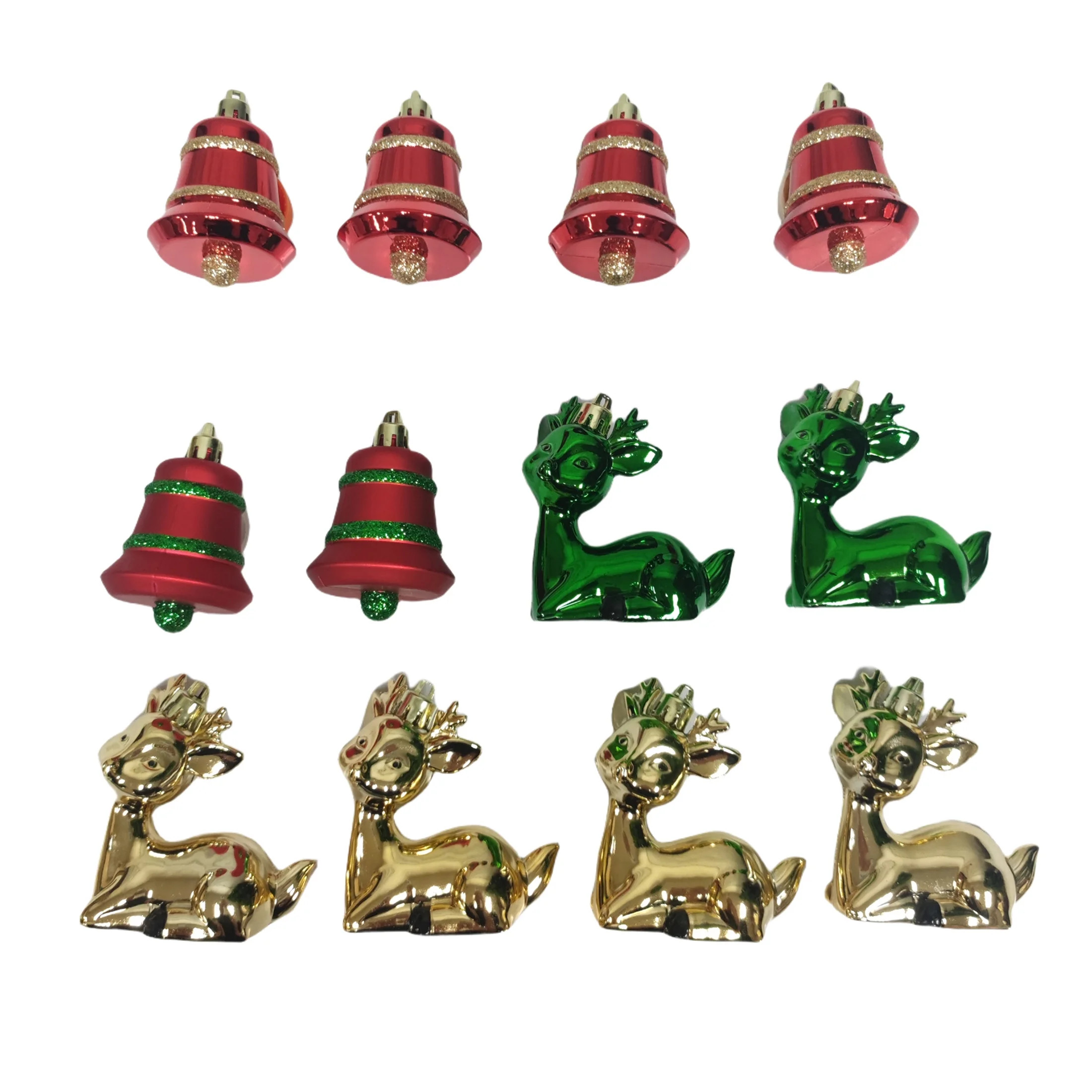 Red, Green and Gold Bell and Reindeer Shatterproof Christmas Ornaments, 12 Count, by Holiday Time | Walmart (US)