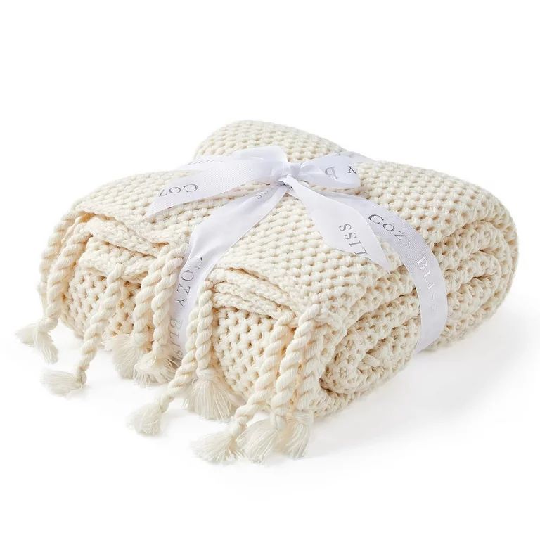 Cozy Bliss Honeycomb Cream Throw Blanket Chunky Knit Blanket Handmade Tassel Soft Cozy Knitted Fa... | Walmart (US)