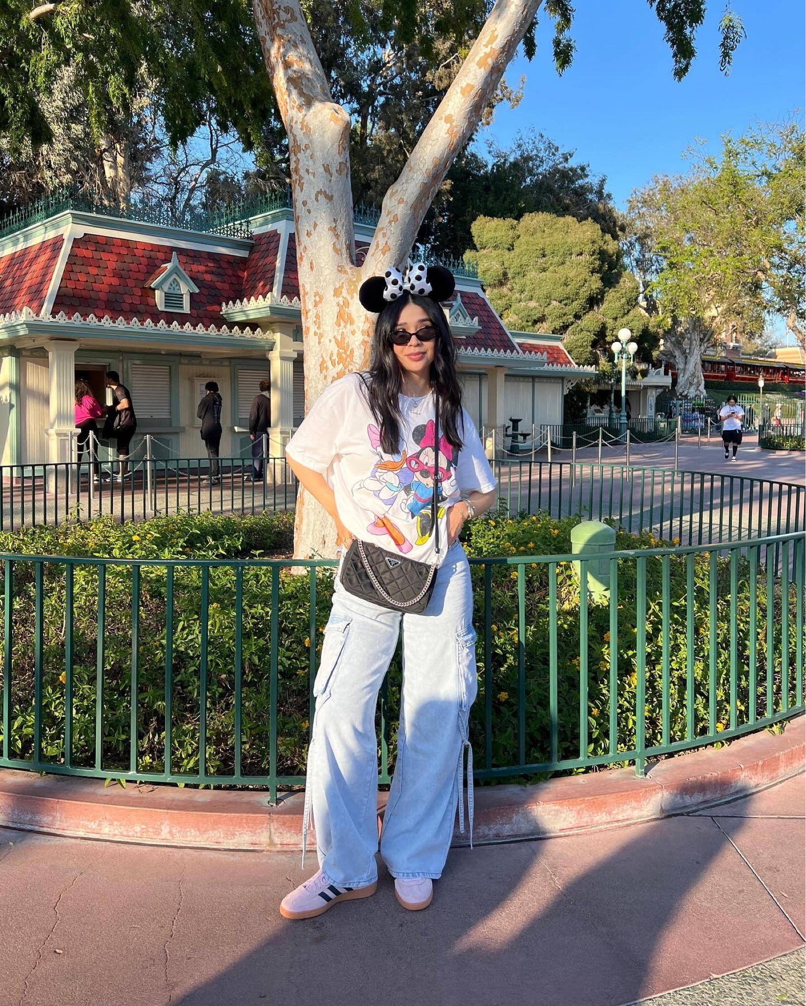 Ears: Disney 
Minnie t-shirt: Size L men’s 
Jeans: tjmaxx (no link) 
Shoes: goat but linked in cloud white 
Spezial run big so I say size down 1/2 size 