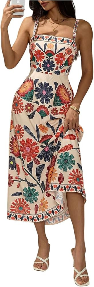 GORGLITTER Women's Floral Print Backless Maxi Dresses Sleeveless Boho Summer Vacation A Line Flow... | Amazon (US)