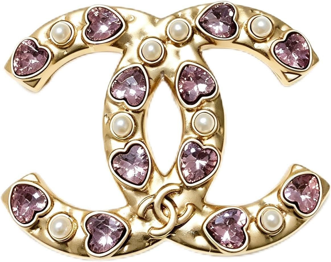 Brooch Pin with Pink Heart Crystals and Faux Pearls | Amazon (US)