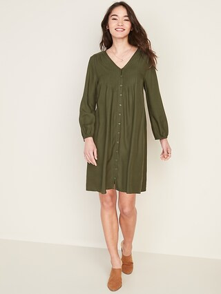 Pintucked Button-Front Swing Dress for Women | Old Navy (US)