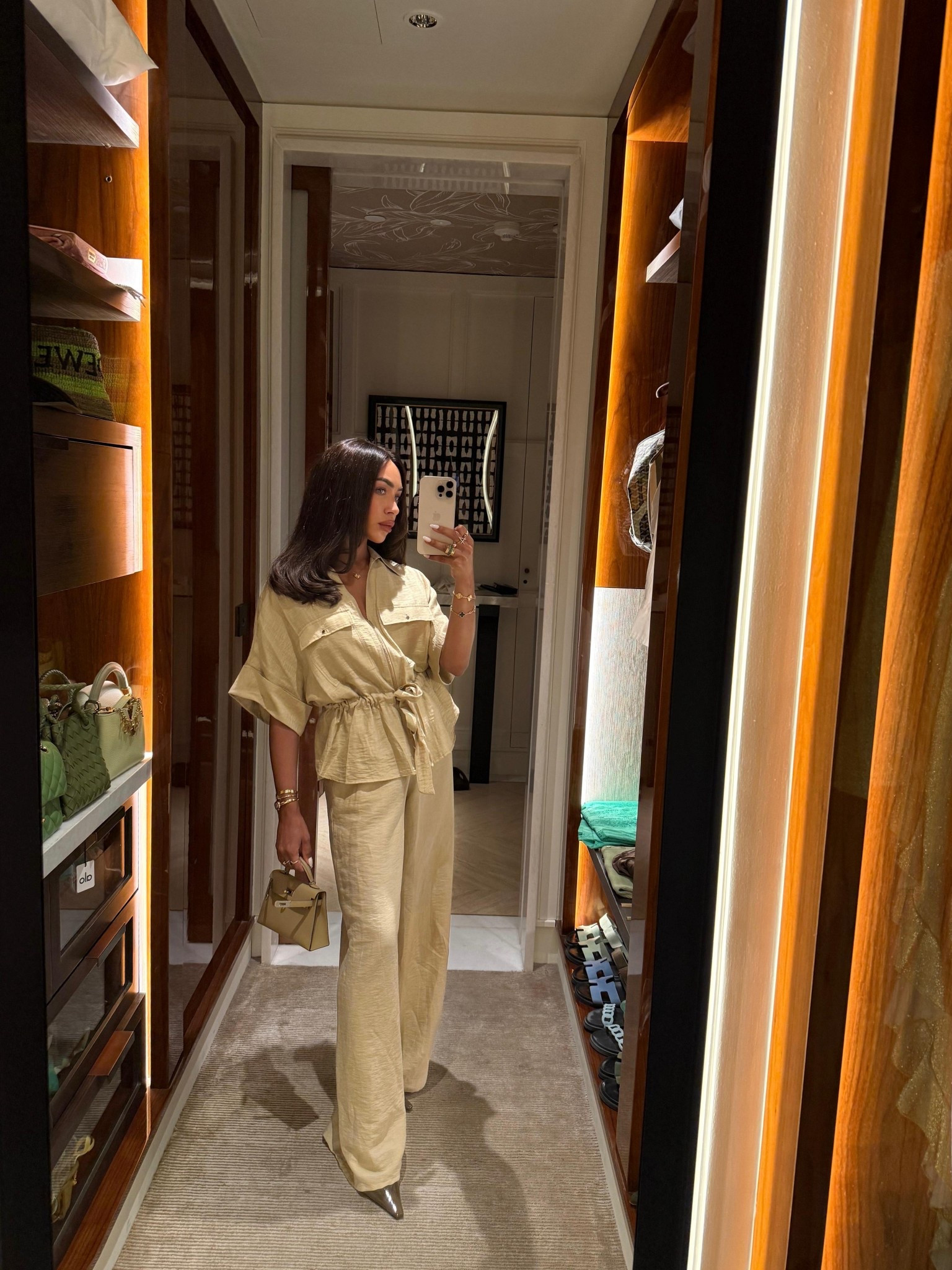 Holiday outfit / vacation / Dubai / summer / night out / date night / dinner / green co ord / two piece set / Zara outfit  / saint Laurent heels / spring / mirror selfie / wide leg trousers / button down shirt 

#LTKspring #LTKsummer #LTKuk