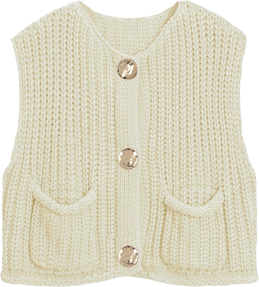 Womens Sleeveless Knit Cardigan Casual Cropped Button Down Sweater Vest Open Front Tops with Pock... | Amazon (US)
