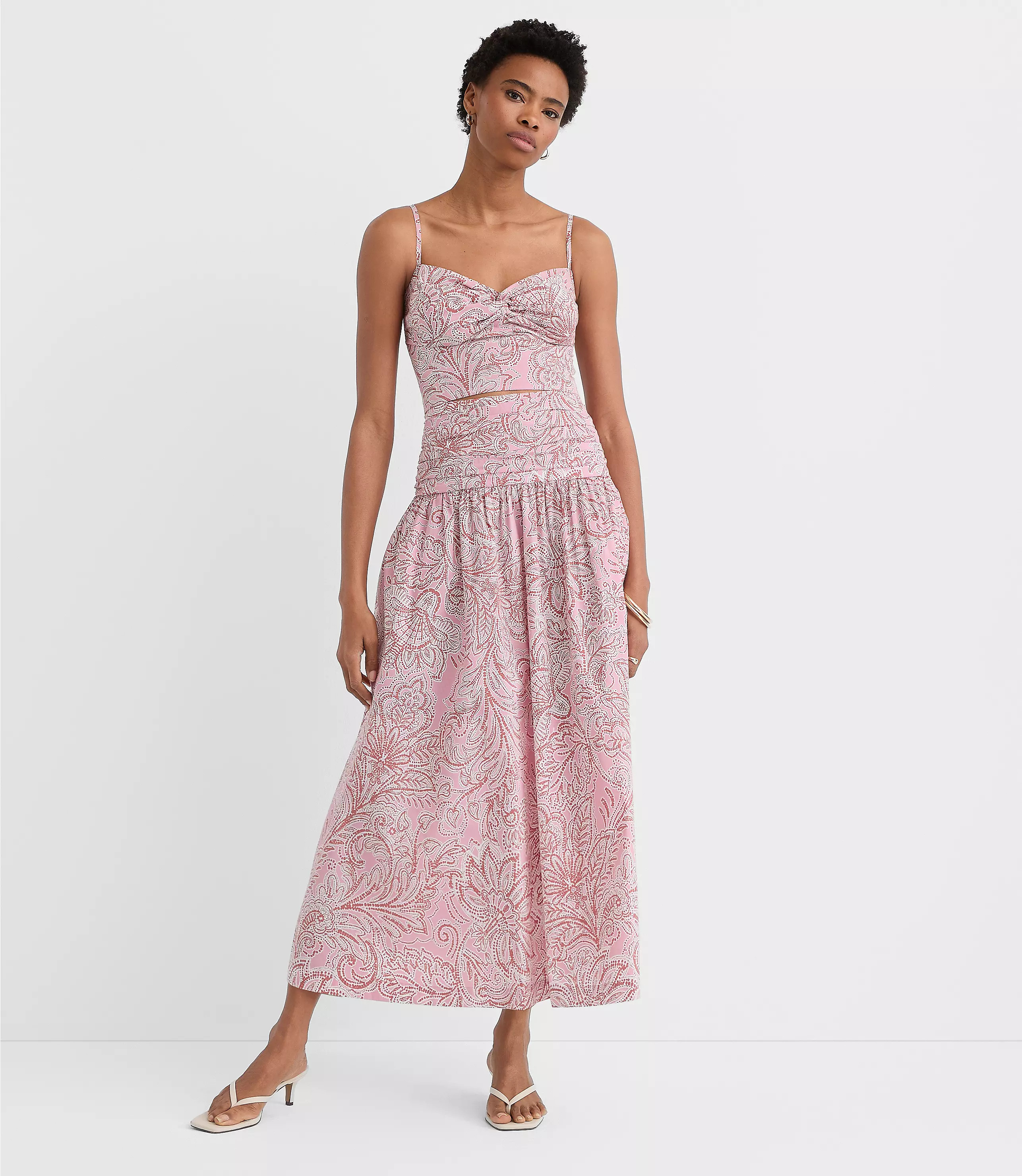 Floral Ruched Poplin Midi Skirt | LOFT