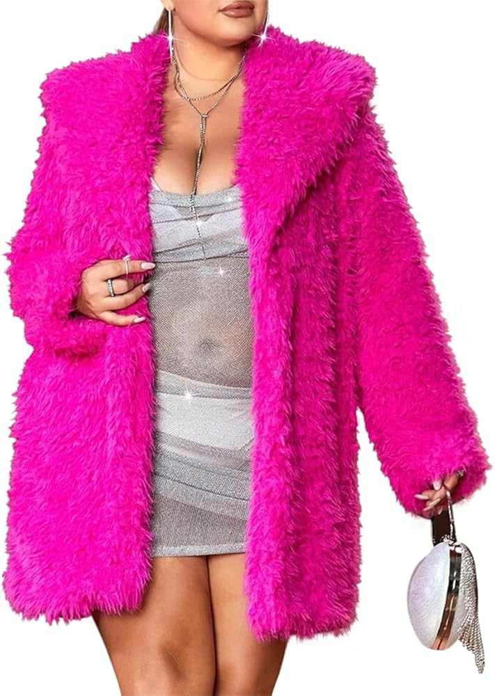 RED DOT BOUTIQUE 690 - Plus Size Open Front Statement Waterfall Collar Long Sleeves Fuzzy Coat Ja... | Amazon (US)
