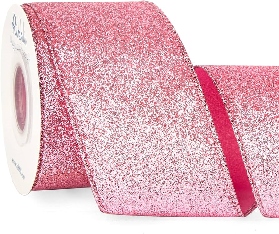 Ribbli Pink Glitter Wired Ribbon,Pink Ribbon with Metallic Edge,Christmas Ribbon for Wreath, Chri... | Amazon (US)