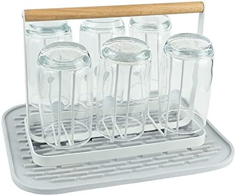 Mukkuri Cup Drying Rack Stand, 6 Cup Metal Drainer Holder Rack Non-Slip Mugs Cups Organizer with Woo | Amazon (US)