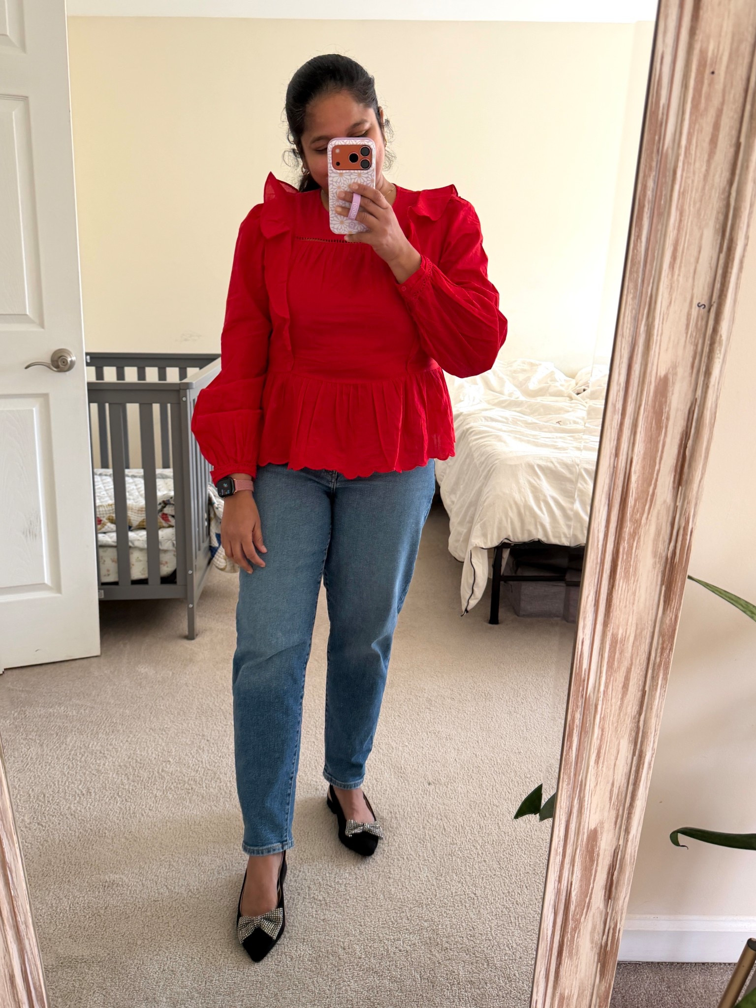 Casual Holiday outfit , @oldnavy red top in size M,  @levis mom jeans, rhinestone bow flats 

#LTKHoliday #LTKmomlife #LTKFindsUnder50