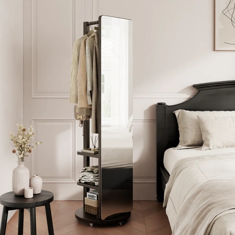 Solid Wood Full Length Mirror | Multifunctional Entryway Organizer with Rack & Hooks | Optional R... | Wayfair North America